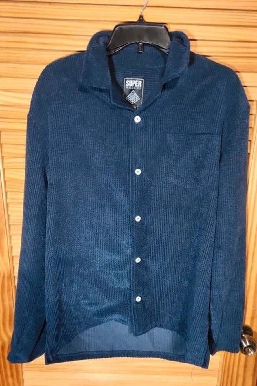 Super Massive Navy Blue Washed Corduroy Button Down Shirt - Men's Medium